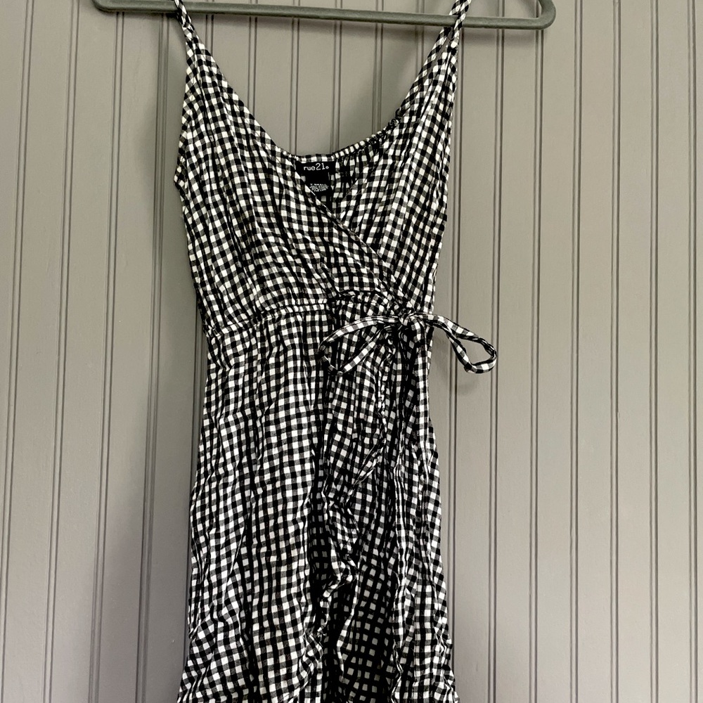 Black and white checkered wrap dress